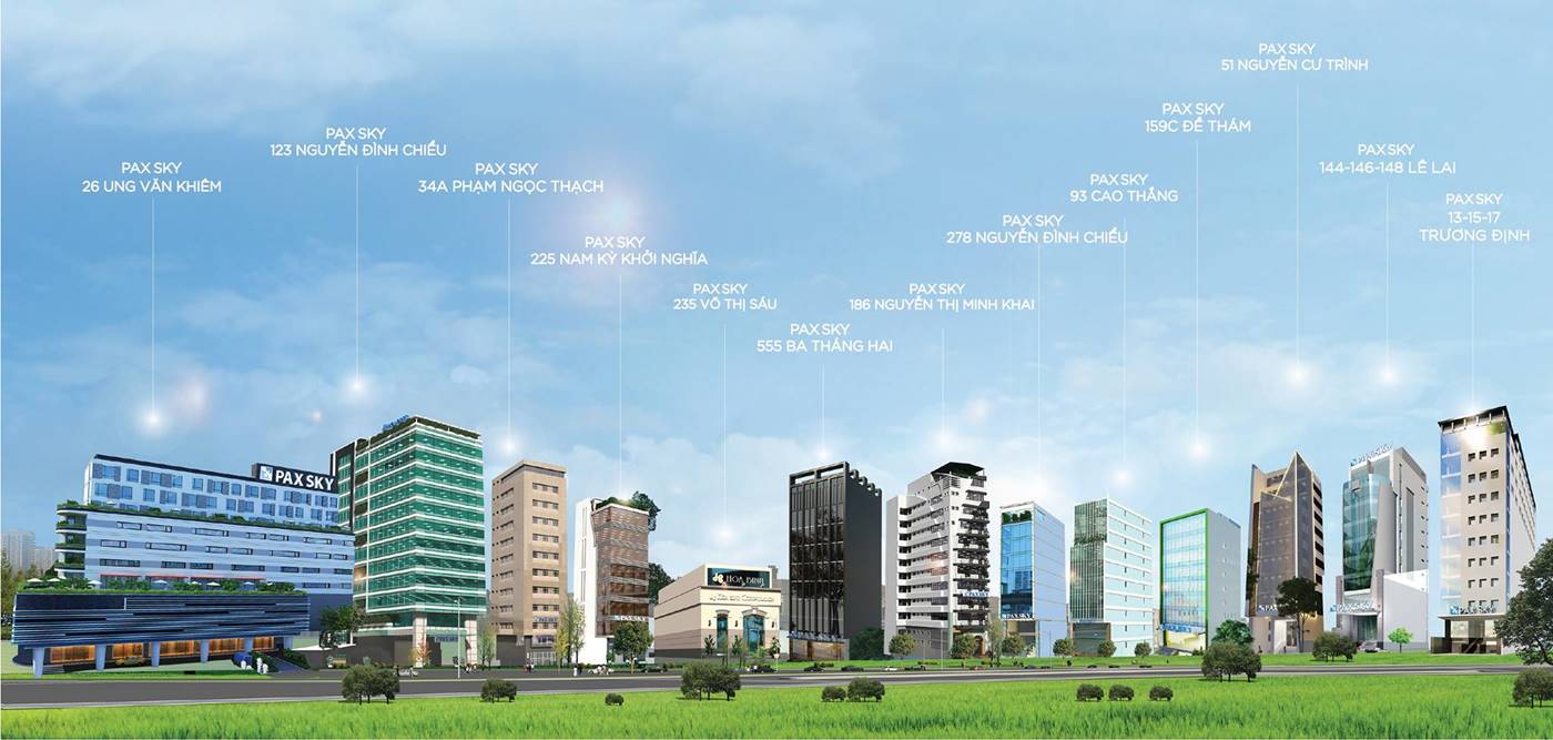 Hệ thống 13 toà cao ốc văn phòng cho thuê chuỗi Pax Sky TP.HCM - vlook.vn