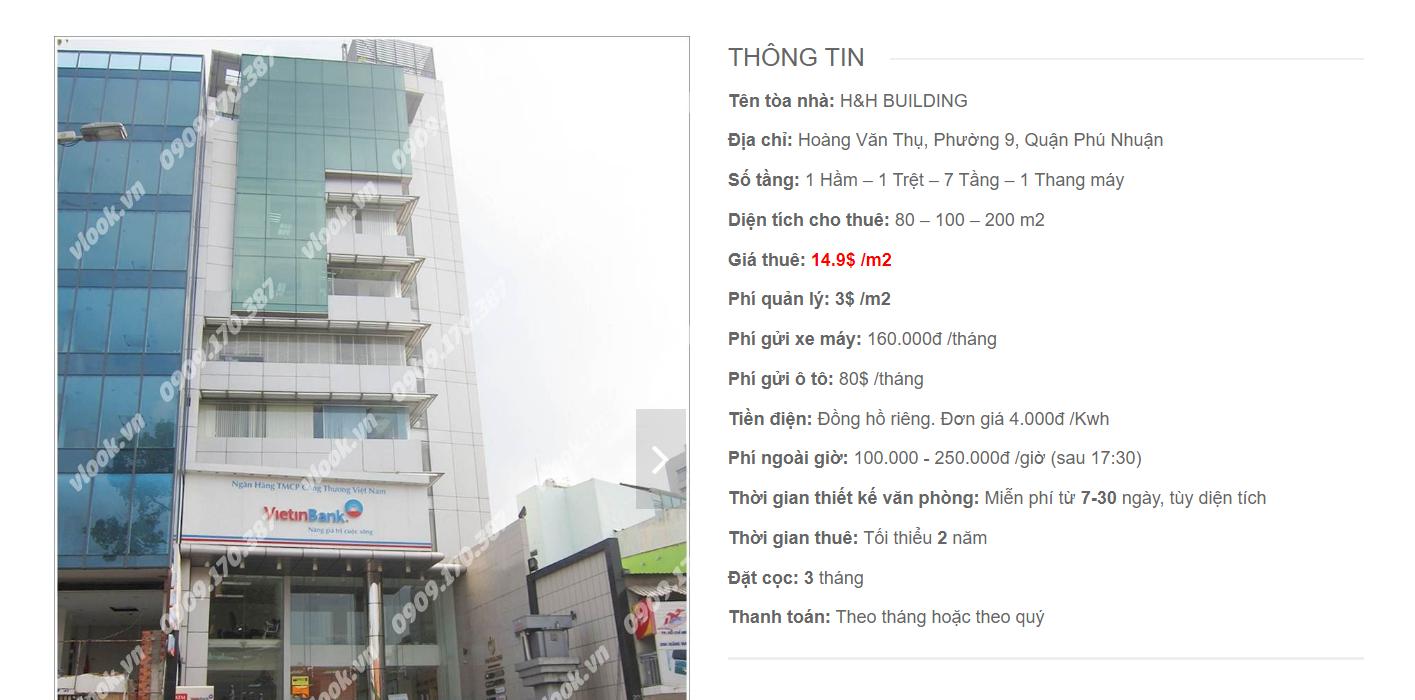 Danh sách công ty tại tòa nhà H&H Building, Hoàng Văn Thụ, Quận Phú Nhuận