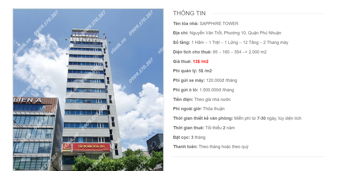 Danh sách công ty tại tòa nhà Sapphire Tower, Nguyễn Văn Trỗi, Quận Phú Nhuận
