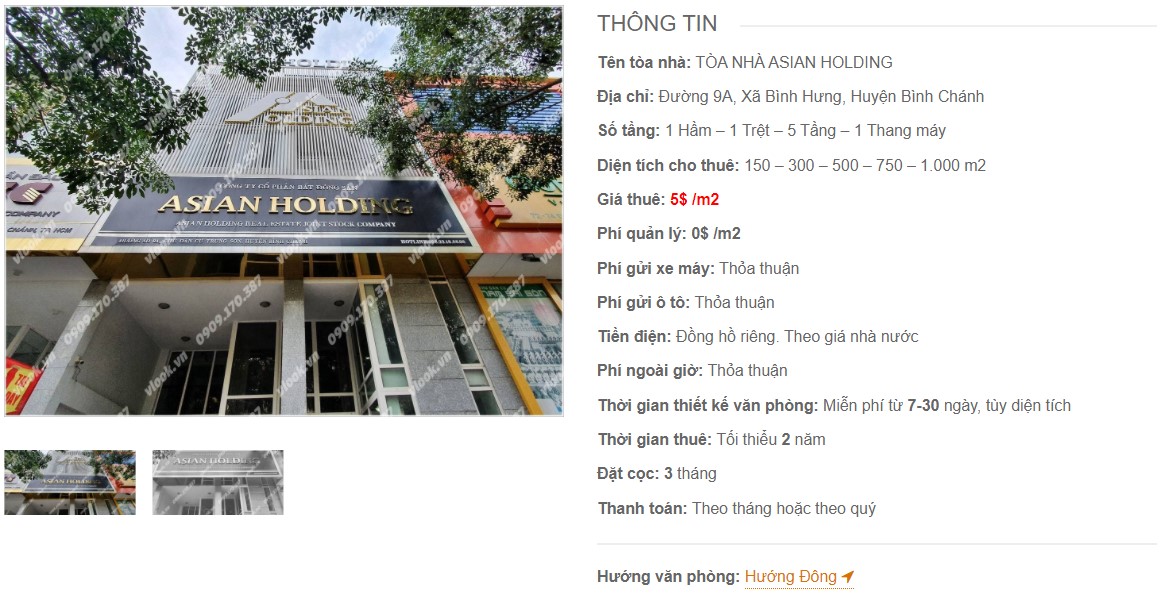 Danh sách công ty thuê văn phòng tại Tòa nhà Asian Holding, Huyện Bình Chánh