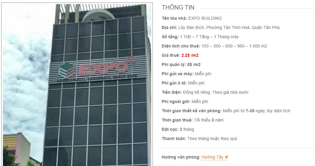 Danh sách công ty thuê văn phòng tại tòa nhà Expo Building, Quận Tân Phú