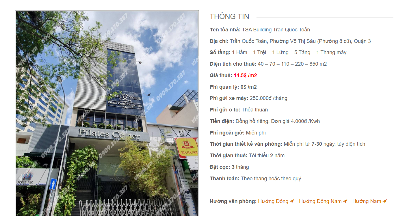 Cao ốc văn phòng cho thuê tòa nhà TSA Building Trần Quốc Toản, Quận 3, TPHCM - vlook.vn