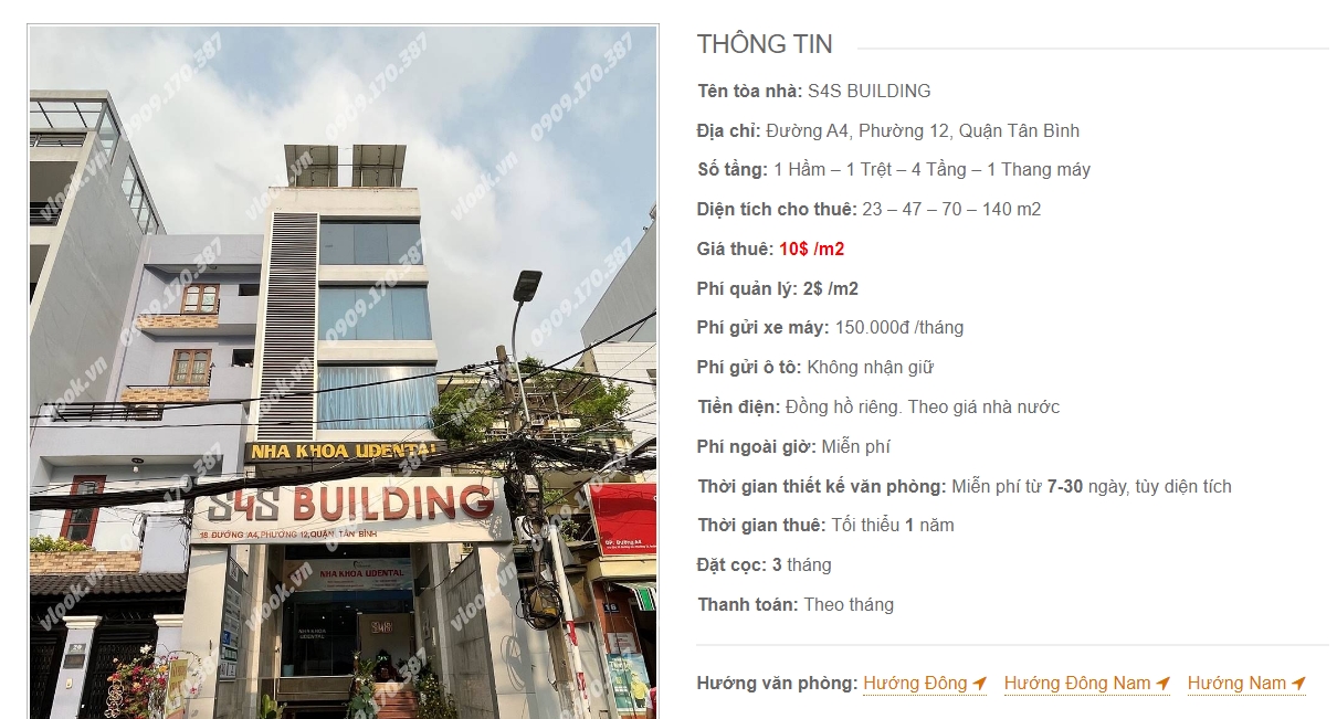 Danh sách công ty thuê văn phòng tại toà nhà S4S Building, Đường A4, Quận Tân Bình