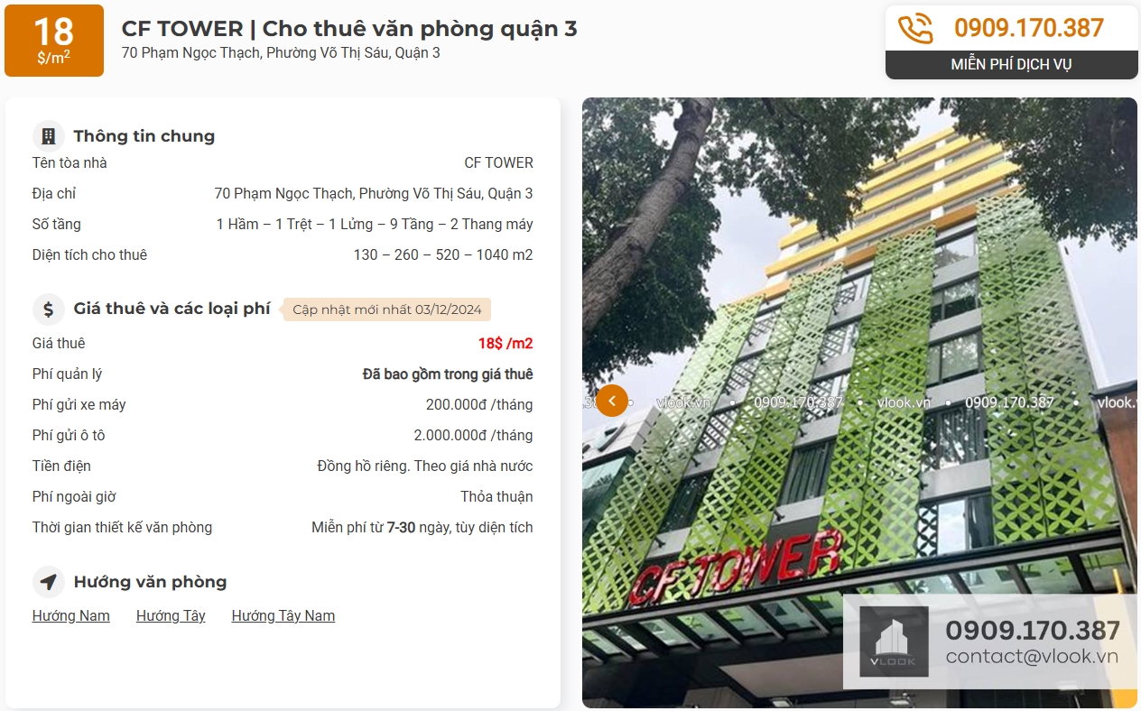 Danh sách công ty tại tòa nhà CF Tower, 70 Phạm Ngọc Thạch, Phường Võ Thị Sáu, Quận 3, TP.HCM