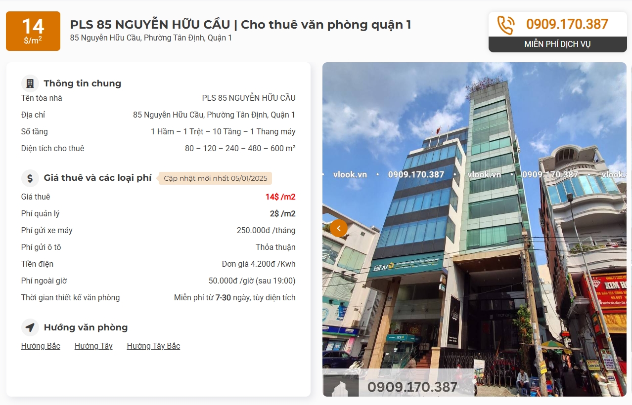 Danh sách công ty thuê văn phòng tại PLS 85 Nguyễn Hữu Cầu, Quận 1